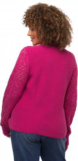 Ulla Popken Shaker Stitch Cropped Gathered Sweater Fuchsia Pink - φούτερ/Φούτερ με κουκούλα - 