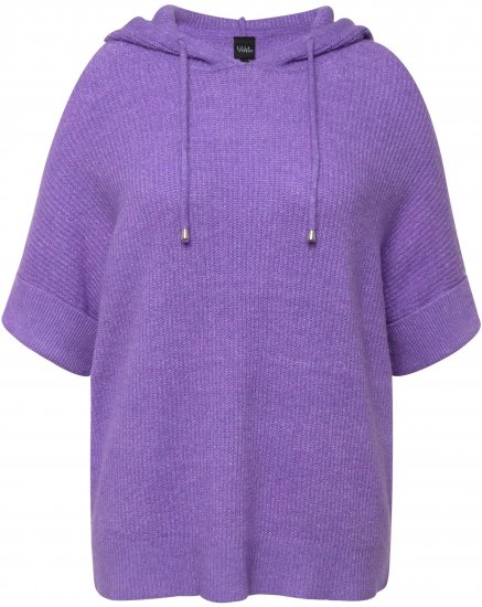 Ulla Popken Fuzzy Knit Short Sleeve Hoodie Pale Lilac - φούτερ/Φούτερ με κουκούλα - 