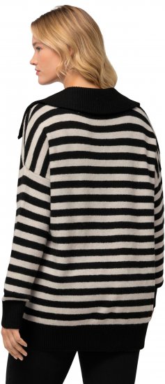 Ulla Popken Striped Troyer Collar Sweater Black - φούτερ/Φούτερ με κουκούλα - 