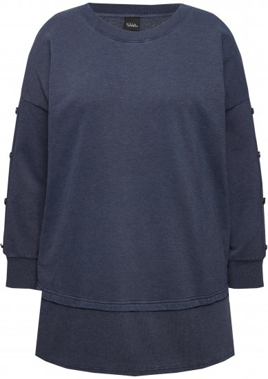 Ulla Popken Layered Look Button Sleeve Sweatshirt Navy - φούτερ/Φούτερ με κουκούλα - 