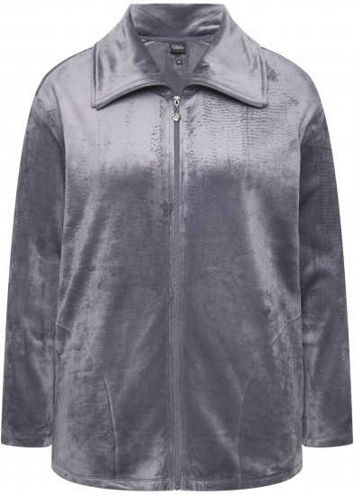 Ulla Popken Velour Loungewear Jacket Dark Grey - φούτερ/Φούτερ με κουκούλα - 