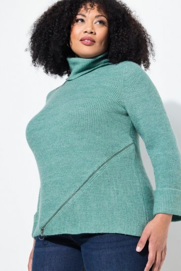 Ulla Popken Asymmetric Zipper Turtleneck Sweater Green - φούτερ/Φούτερ με κουκούλα - Ζεστά Φούτερ, Hoodies & Πλεκτά
