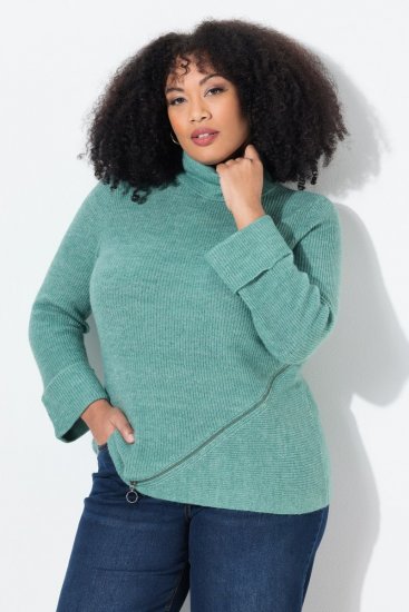 Ulla Popken Asymmetric Zipper Turtleneck Sweater Green - φούτερ/Φούτερ με κουκούλα - Ζεστά Φούτερ, Hoodies & Πλεκτά