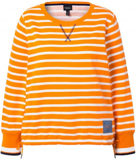 Ulla Popken Striped Drawstring Hem Sweatshirt Orange - φούτερ/Φούτερ με κουκούλα - 