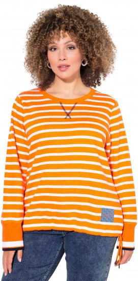 Ulla Popken Striped Drawstring Hem Sweatshirt Orange - φούτερ/Φούτερ με κουκούλα - 