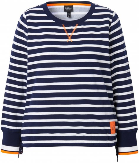 Ulla Popken Striped Drawstring Hem Sweatshirt Navy - φούτερ/Φούτερ με κουκούλα - 