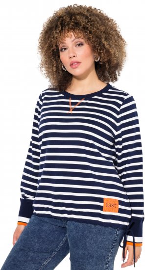 Ulla Popken Striped Drawstring Hem Sweatshirt Navy - φούτερ/Φούτερ με κουκούλα - 