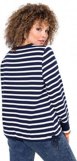 Ulla Popken Striped Drawstring Hem Sweatshirt Navy - φούτερ/Φούτερ με κουκούλα - 