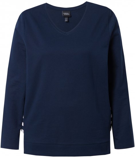 Ulla Popken Stripe Panel Long Sleeve V-Neck Sweatshirt Navy - φούτερ/Φούτερ με κουκούλα - 