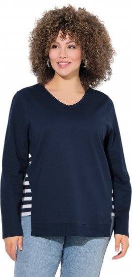 Ulla Popken Stripe Panel Long Sleeve V-Neck Sweatshirt Navy - φούτερ/Φούτερ με κουκούλα - 