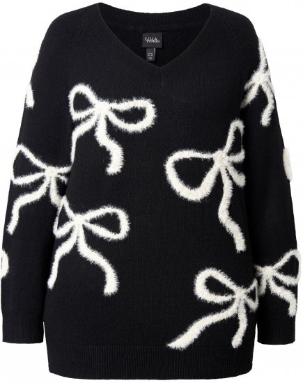 Ulla Popken Glitter Bow Sweater Black - φούτερ/Φούτερ με κουκούλα - 