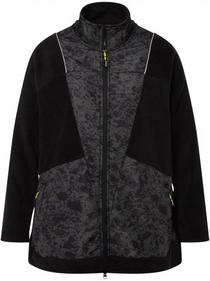 Ulla Popken Patch Print Fleece Jacket Black - φούτερ/Φούτερ με κουκούλα - 