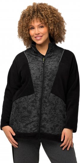 Ulla Popken Patch Print Fleece Jacket Black - φούτερ/Φούτερ με κουκούλα - 