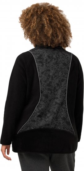 Ulla Popken Patch Print Fleece Jacket Black - φούτερ/Φούτερ με κουκούλα - 
