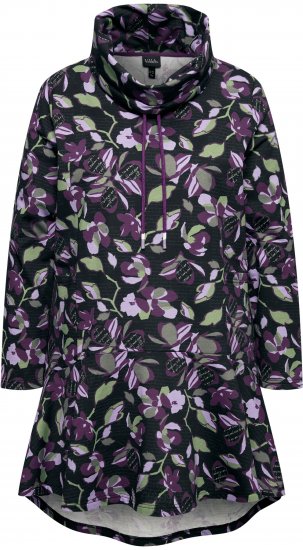 Ulla Popken Floral Stand-Up Collar Flounce Panel Sweatshirt Black - φούτερ/Φούτερ με κουκούλα - 