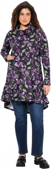 Ulla Popken Floral Stand-Up Collar Flounce Panel Sweatshirt Black - φούτερ/Φούτερ με κουκούλα - 