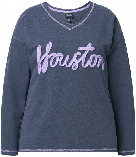 Ulla Popken Houston Textured Lettering Sweatshirt Navy - φούτερ/Φούτερ με κουκούλα - 