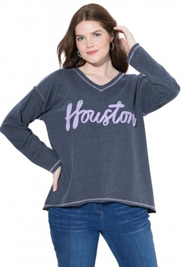 Ulla Popken Houston Textured Lettering Sweatshirt Navy - φούτερ/Φούτερ με κουκούλα - 