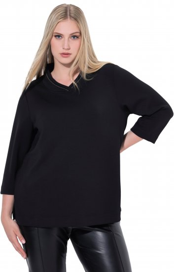 Ulla Popken Decorative Chain Collar Sweatshirt Black - φούτερ/Φούτερ με κουκούλα - 
