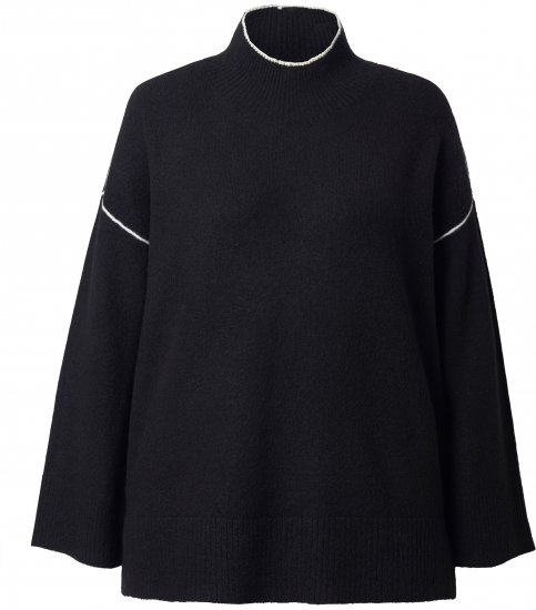 Ulla Popken Decorative Seam Contrast Color Sweater Black - φούτερ/Φούτερ με κουκούλα - 
