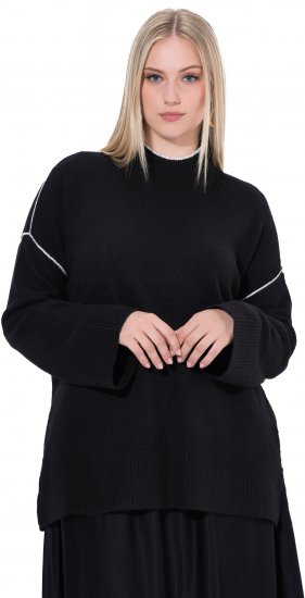 Ulla Popken Decorative Seam Contrast Color Sweater Black - φούτερ/Φούτερ με κουκούλα - 