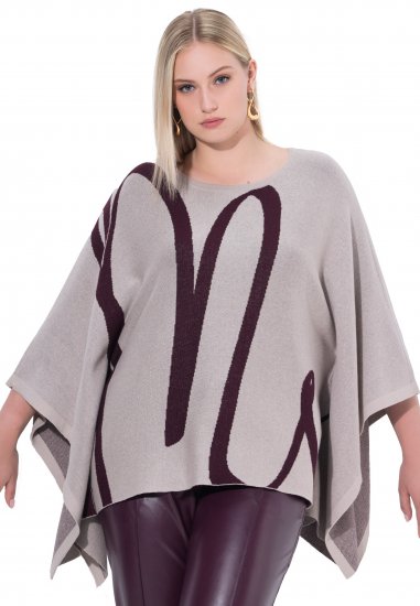 Ulla Popken Brushstroke Knit Poncho Beige - φούτερ/Φούτερ με κουκούλα - 