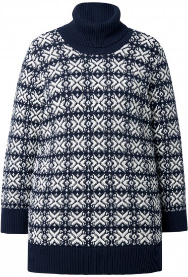 Ulla Popken Eco Cotton Geometric Snowflake Sweater Navy - φούτερ/Φούτερ με κουκούλα - 