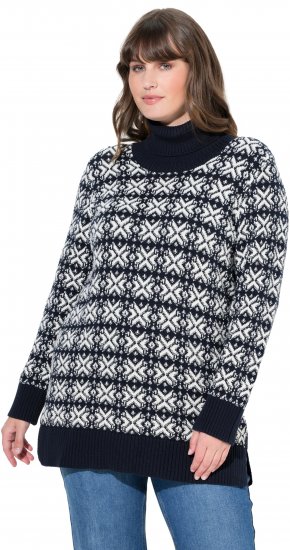 Ulla Popken Eco Cotton Geometric Snowflake Sweater Navy - φούτερ/Φούτερ με κουκούλα - 