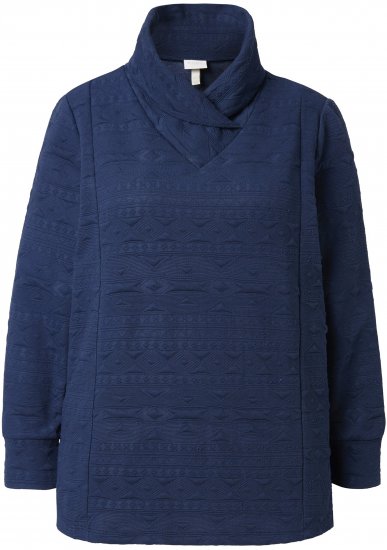 Ulla Popken Eco Cotton Stripe Textured Sweatshirt Navy - φούτερ/Φούτερ με κουκούλα - 