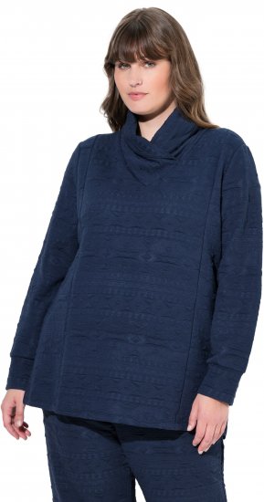 Ulla Popken Eco Cotton Stripe Textured Sweatshirt Navy - φούτερ/Φούτερ με κουκούλα - 