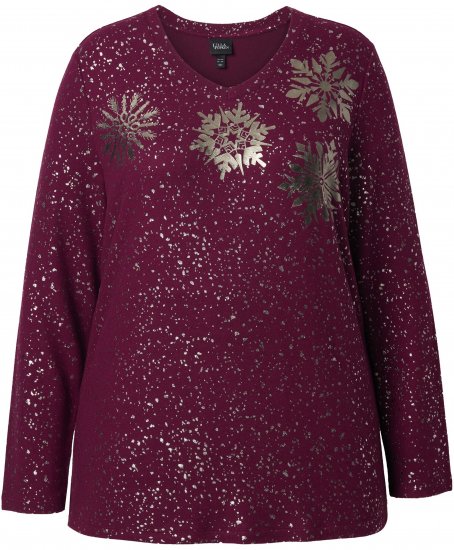 Ulla Popken Metallic Print Extra Soft Christmas Sweatshirt Dark Wine Red - φούτερ/Φούτερ με κουκούλα - 