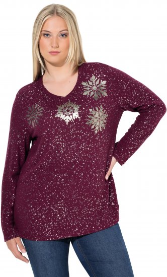 Ulla Popken Metallic Print Extra Soft Christmas Sweatshirt Dark Wine Red - φούτερ/Φούτερ με κουκούλα - 