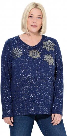Ulla Popken Metallic Print Extra Soft Christmas Sweatshirt Ink Blue - φούτερ/Φούτερ με κουκούλα - 