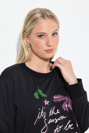Ulla Popken Sparkling Sequin Bows Christmas Sweatshirt Black - φούτερ/Φούτερ με κουκούλα - Ζεστά Φούτερ, Hoodies & Πλεκτά