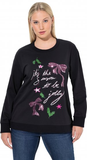 Ulla Popken Sparkling Sequin Bows Christmas Sweatshirt Black - φούτερ/Φούτερ με κουκούλα - 
