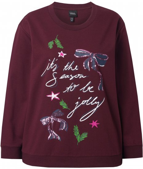 Ulla Popken Sparkling Sequin Bows Christmas Sweatshirt Plum - φούτερ/Φούτερ με κουκούλα - 