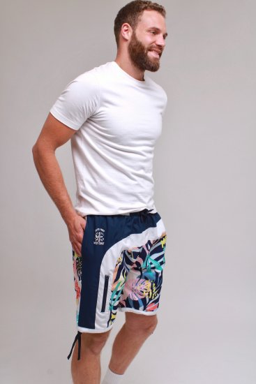 Kam Jeans 3018 Panelled Floral Swimshorts Navy - Μαγιό - Μαγιό ανδρικά μεγάλα μεγέθη