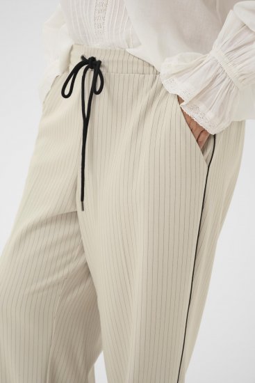 Kaffe Curve Sirana Pants Beige Melange/Black Stripe - Παντελόνια από ύφασμα - 