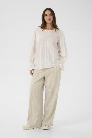 Kaffe Curve Sirana Pants Beige Melange/Black Stripe - Παντελόνια από ύφασμα - 