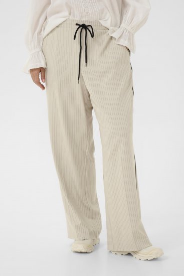 Kaffe Curve Sirana Pants Beige Melange/Black Stripe - Παντελόνια από ύφασμα - 