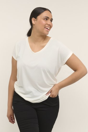 Kaffe Curve Lina V-Neck T-Shirt White - Μπλουζάκια - 