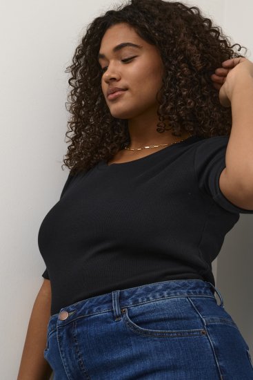Kaffe Curve Carina T-shirt Βαθύ μαύρο - Μπλουζάκια - 