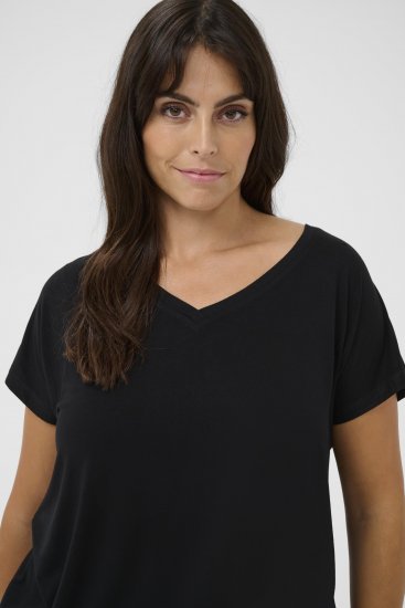 Kaffe Curve Jena V-Neck T-shirt Βαθύ μαύρο - Μπλουζάκια - 