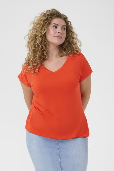 Kaffe Curve Jena V-Neck T-Shirt Grenadine Red - Μπλουζάκια - 