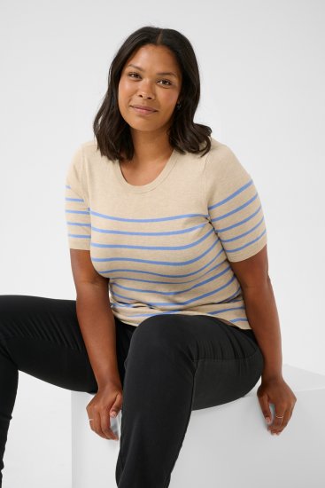 Kaffe Curve Lizzy Ριγέ πουλόβερ Μπεζ/Μπλε - Τυπωμένα T-shirts για γυναίκες - 