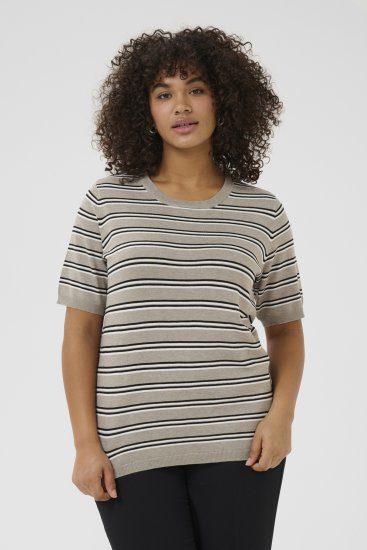 Kaffe Curve Lizzy Ριγέ πουλόβερ Μπεζ/Μαύρο - Τυπωμένα T-shirts για γυναίκες - 