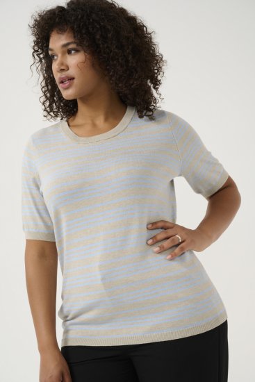 Kaffe Curve Lizzy Ριγέ πουλόβερ Μπεζ/Απαλό μπλε - Τυπωμένα T-shirts για γυναίκες - 