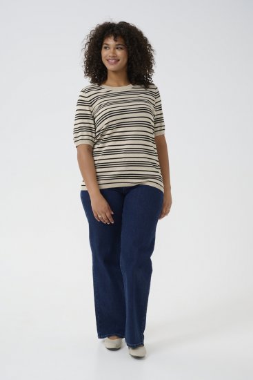 Kaffe Curve Lizzy Ριγέ πουλόβερ Μπεζ/Μαύρο ριγέ - Τυπωμένα T-shirts για γυναίκες - 