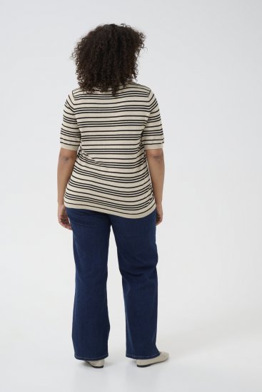 Kaffe Curve Lizzy Ριγέ πουλόβερ Μπεζ/Μαύρο ριγέ - Τυπωμένα T-shirts για γυναίκες - 