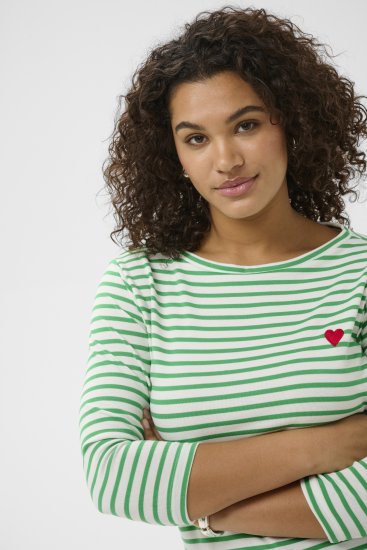 Kaffe Curve Lia Boatneck 3/4 T-Shirt Chalk/Bright Green - Μπλουζάκια και τοπ - 